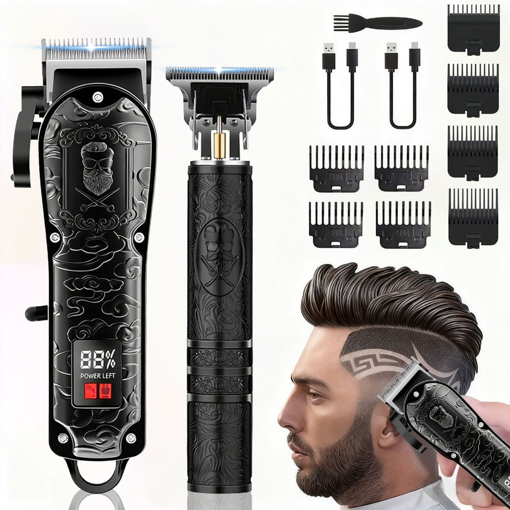 Electric Grooming Kit Foil Shaver Beard Trimmer & Nose Ear Hair Trimmer Set with LCD Power for Everyday Face, Beard and Body Grooming