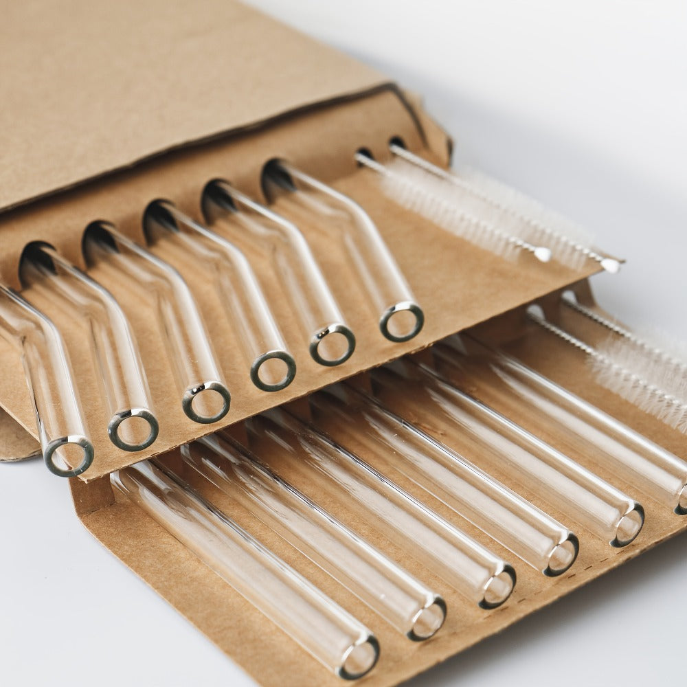 Glass Straws Set 12 Pack with Cleaning Brushes - Reusable Borosilicate Heat Resistant for Entryways, Bedrooms and Living Spaces