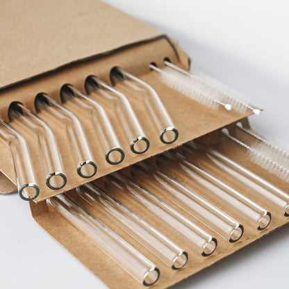 Glass Straws Set 12 Pack with Cleaning Brushes - Reusable Borosilicate Heat Resistant for Entryways, Bedrooms and Living Spaces