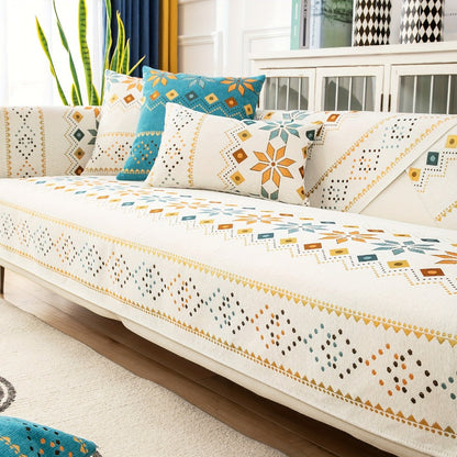 Sofa Cover Bohemian Border Panels for 2, 3 or 4-Seater Sofas and Backrest in Grey, White or Orange