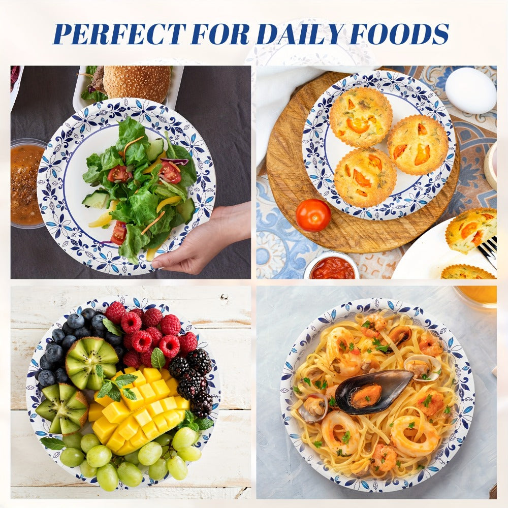 Disposable Paper Plates 300 Pack 9 Inch & 7 Inch Soak Proof Leaf Print for Party Family Gatherings Everyday Use
