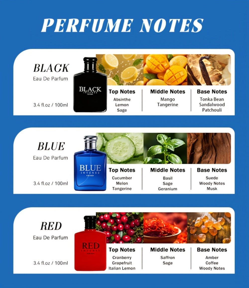 Cologne Gift Set for Men 3 Piece EDT Spray Absinthe Lemon Sage Eau de Toilette Mini 1oz for Bath Time, Home Spa and Personal Care