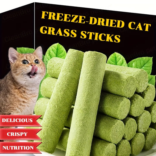 Cat Grass Freeze-Dried Sticks – Natural Dental Chew Snacks for Cats, Hairball Removal & Teeth Cleaning, Consumable Cat Grass Chew Toy (15