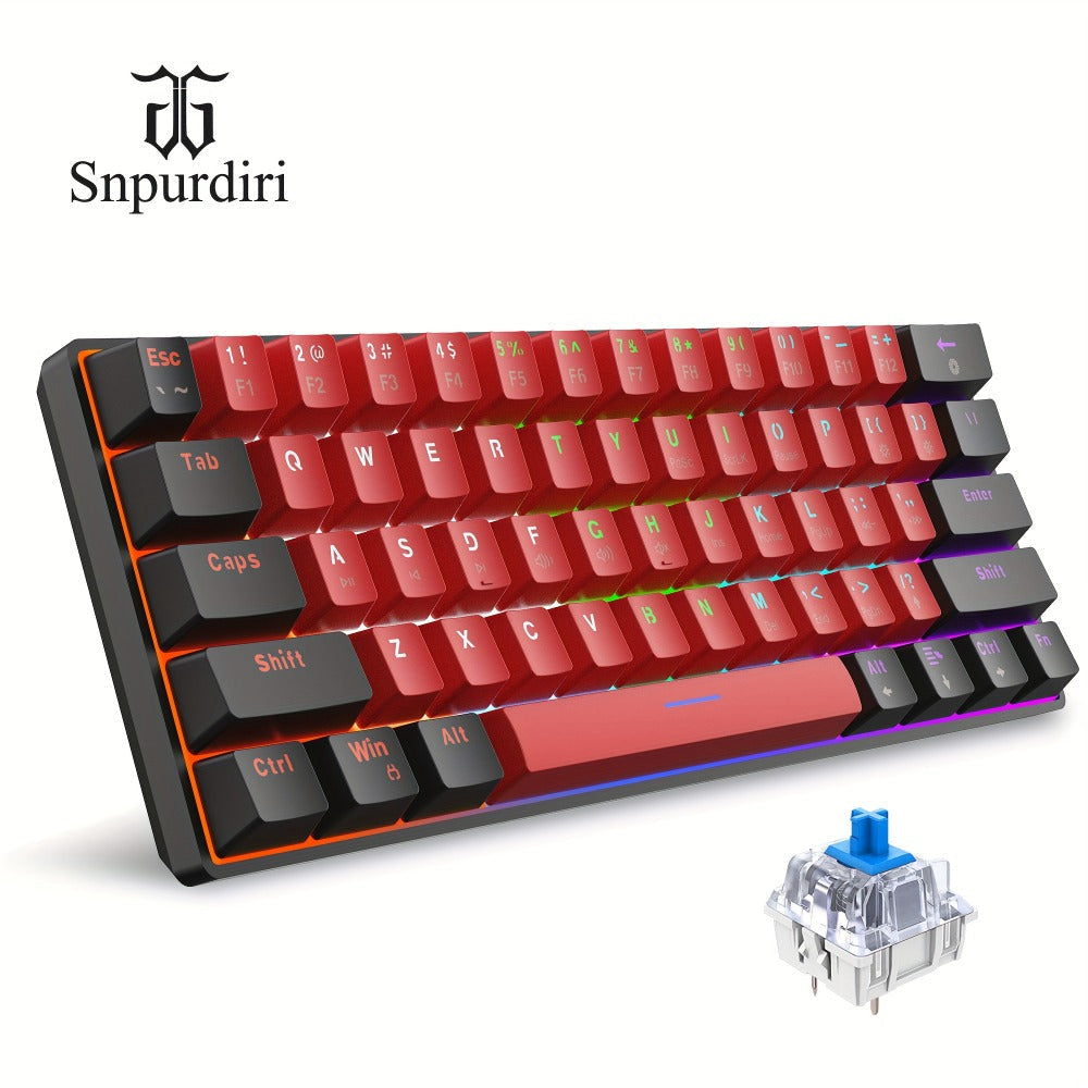 60% Mechanical Gaming Keyboard Wired 61 Keys Green Switch, Compact Tenkeyless Clicky Keyboard for PC Laptop Windows Gaming Typing
