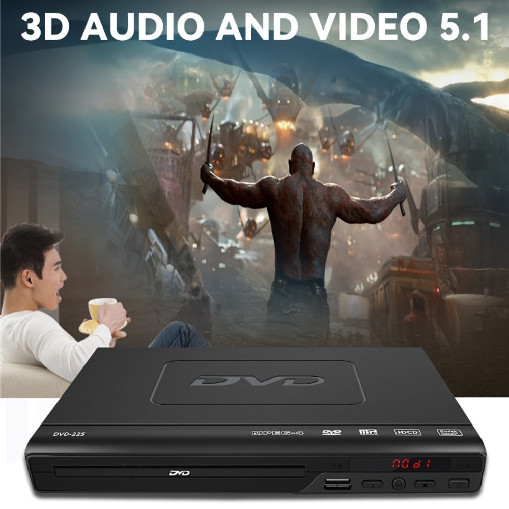 1080P Full Region DVD Player for Elderly, HD AV Output USB Direct Read Smart Error Correction, Easy Home DVD Player with Remote Control