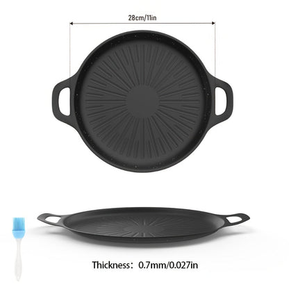 BBQ Griddle Pan Non-Stick with Oil Drain Groove & Double Handles for Home Cooking, Dining and Outdoor Meals