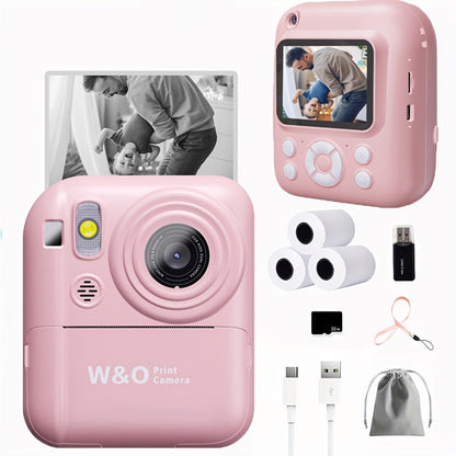 Instant Print Camera for Kids 48MP with Print Paper 32G TF Card 1080P FHD Video Flash MP4 Puzzle Game for a Home Lash Beauty Routine