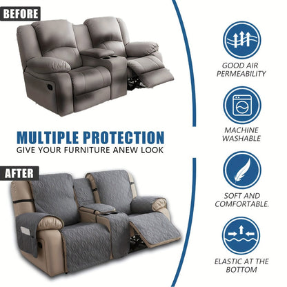 Recliner Loveseat Cover 4 Piece Set Waterproof Split Dual Recliner Sofa Slipcover with Center Console Cover & Straps