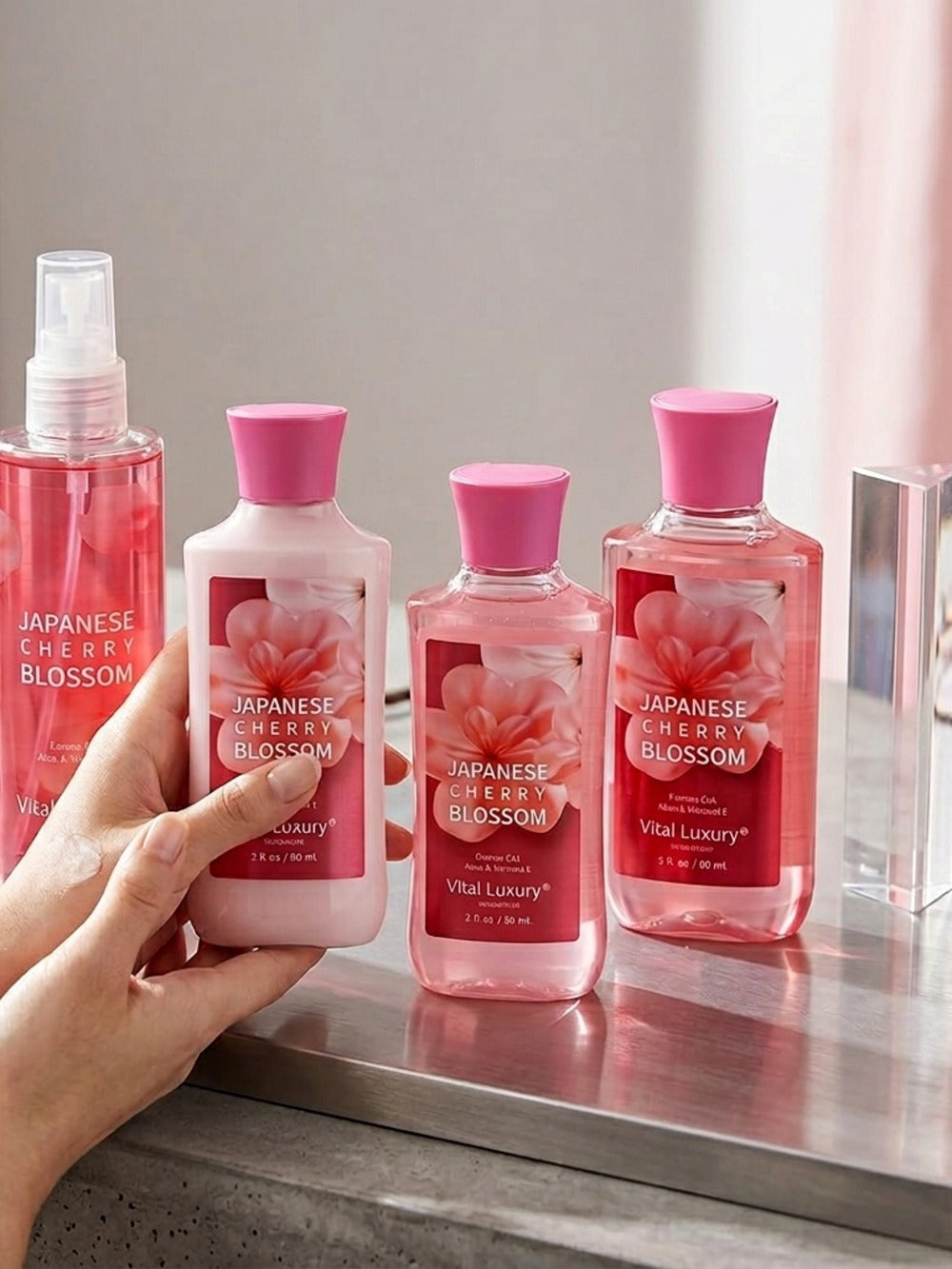 Bath Body Care Gift Set Shower Gel Body Lotion Body Mist Aloe Vera Vitamin E Glycerin Deep Moisturizing Fragrance Set for Women Cherry