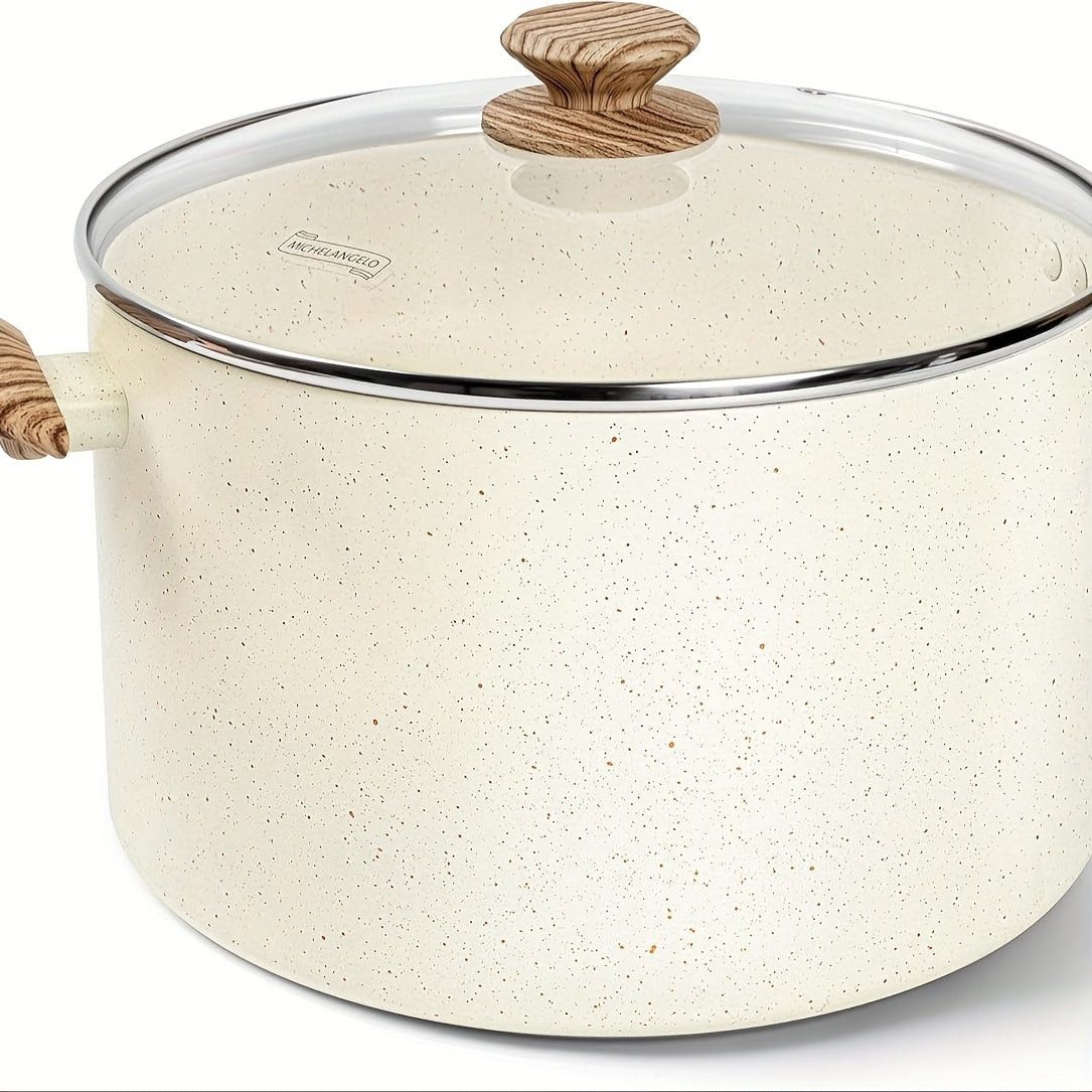 Nonstick Stock Pot Granite Soup Pot with Lid Induction Compatible Aluminum PFOA Free Stay for Entryways, Bedrooms and Living Spaces