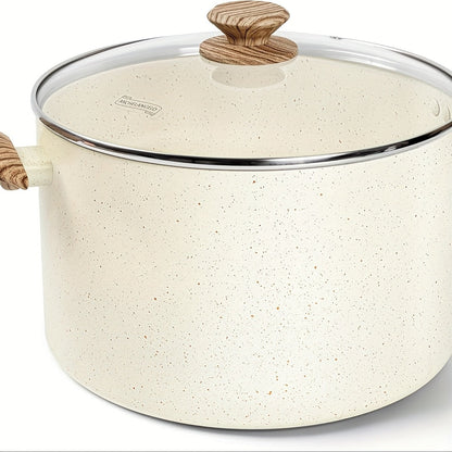 Nonstick Stock Pot Granite Soup Pot with Lid Induction Compatible Aluminum PFOA Free Stay for Entryways, Bedrooms and Living Spaces