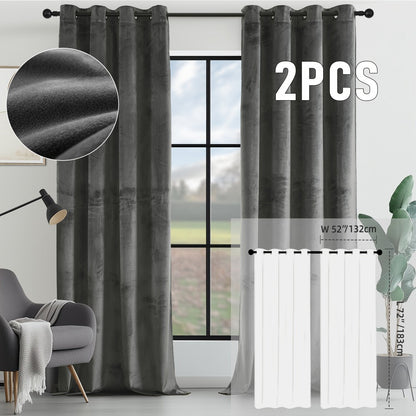 Velvet Room Darkening Curtains 2 Panels, Grommet Top Thermal Insulated Soundproof Blackout Curtains for Living Room Bedroom