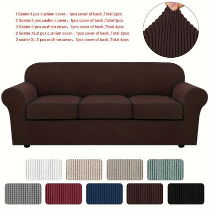 Sofa Cover Grid Jacquard Elastic Full-Cover Slipcover with Elastic Fit for 1 to 3 Seats and XL Sofas