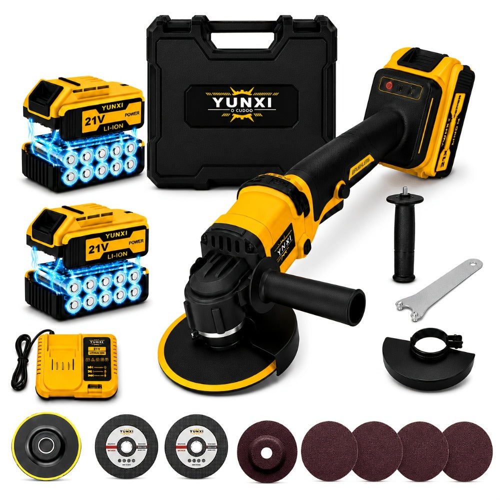 Cordless Angle Grinder - Rechargeable Polishing Machine with Lithium-Ion Battery, Fast Charger & Complete Accessories Kit