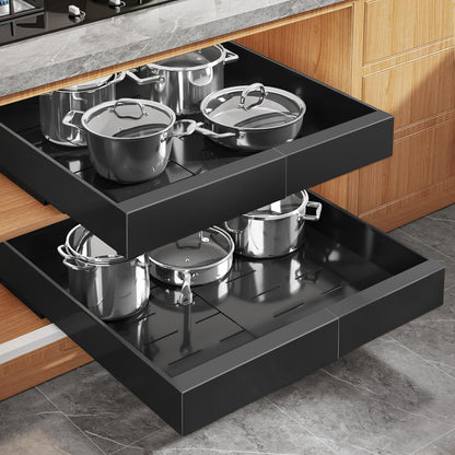 Expandable Pull-Out Cabinet Organizer with 12.6-20.5 Inch Width, Three-Track Slides and 2- or 4-Drawer Options
