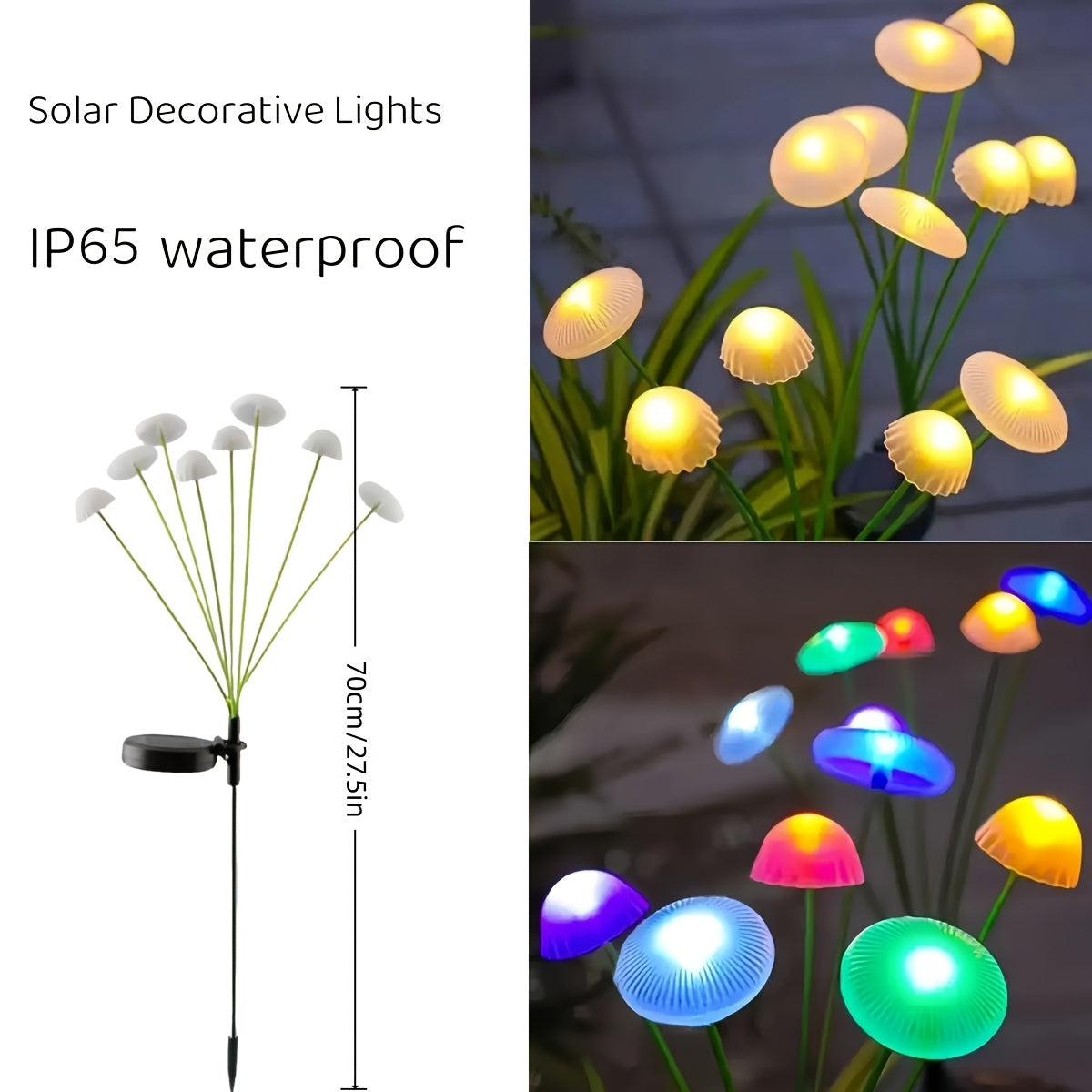 Solar Garden Lights IP65 Mushroom Path Stakes with Warm White 32-LED 4-Pack or 64-LED 8-Pack
