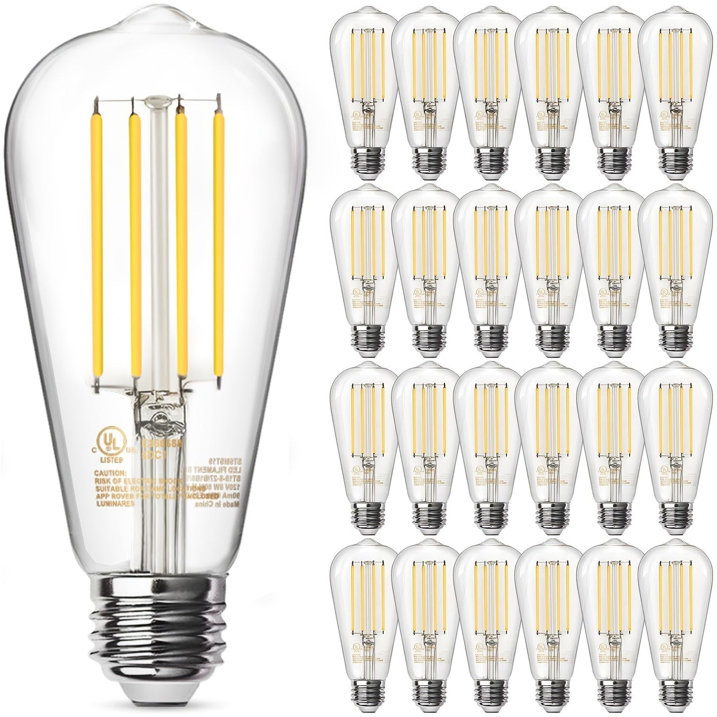 ST58 Vintage Edison LED Filament Bulb 8W 2700K Warm White Dimmable – 60W Equivalent E26 Base Clear Glass Antique Style for Chandelier