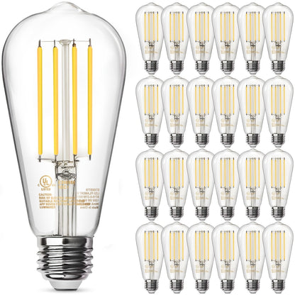 ST58 Vintage Edison LED Filament Bulb 8W 2700K Warm White Dimmable – 60W Equivalent E26 Base Clear Glass Antique Style for Chandelier