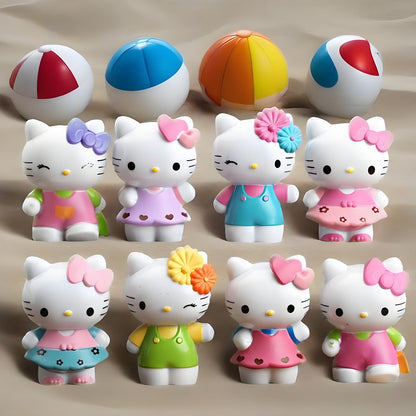 KT Cat Mini Figurine Set 8pcs, Cute Anime Desktop Ornaments Collectible Dolls for Entryways, Bedrooms and Living Spaces