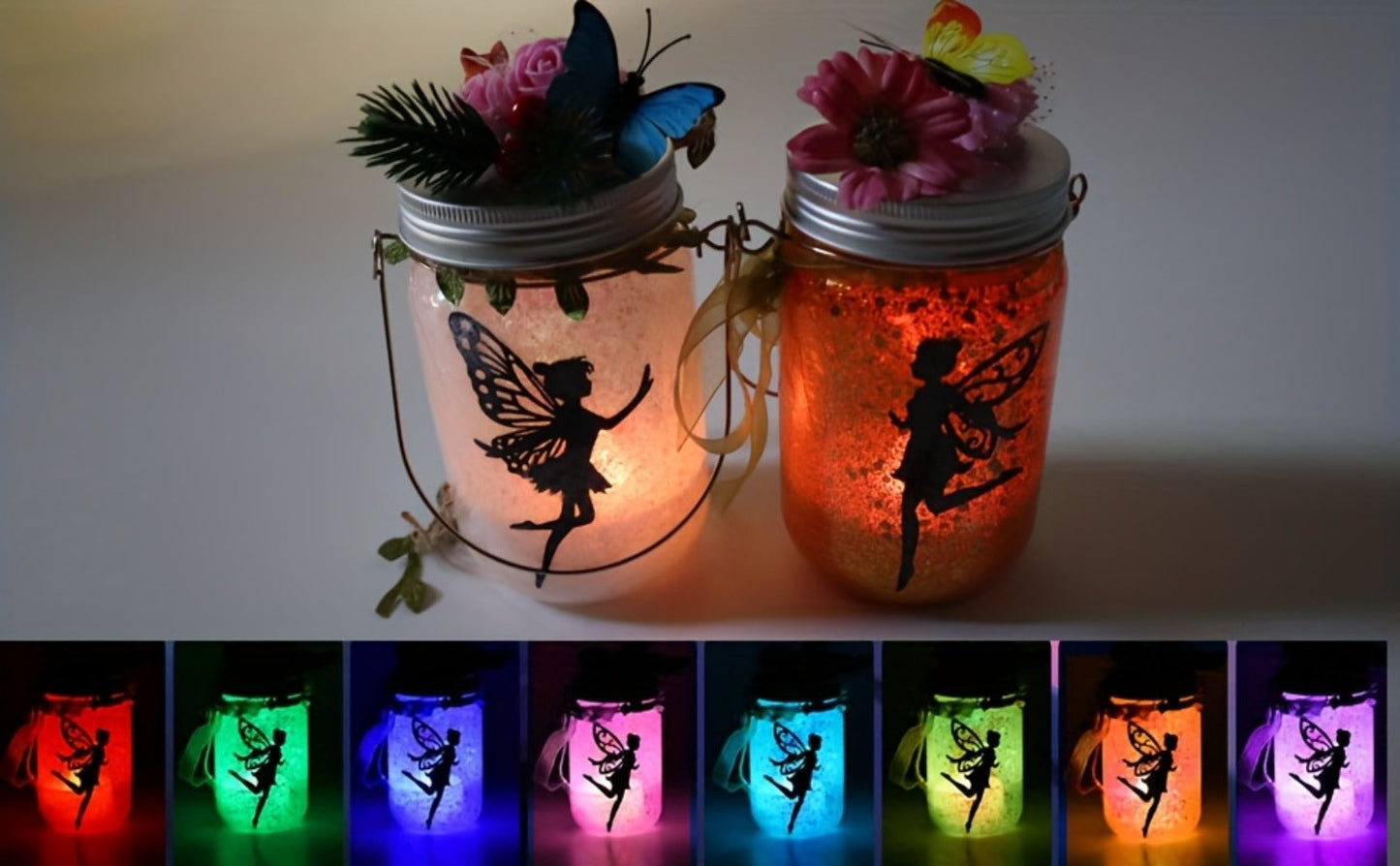 Fairy Mason Jar Lantern Craft Kit for Two Lights with Color-Changing LED Candles and Remote Control