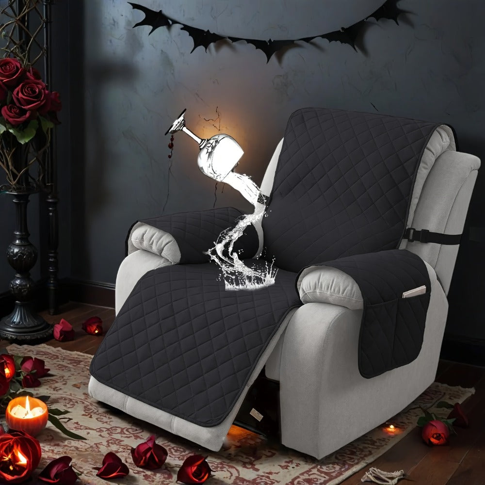 Diamond-Quilted One-Piece Recliner Chair Cover with Side Pocket, Buckle Strap and Eight Colors