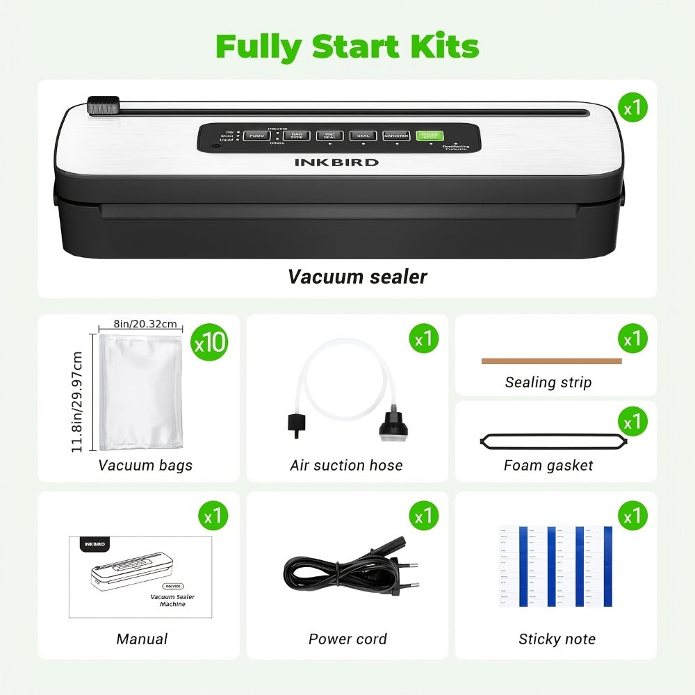 Vacuum Sealer Machine 85KPA, INKBIRD 10-in-1 Food Sealer with Bag Storage, Built-In Cutter, Moist/Dry/Pulse/Liquid/Canister Modes