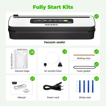 Vacuum Sealer Machine 85KPA, INKBIRD 10-in-1 Food Sealer with Bag Storage, Built-In Cutter, Moist/Dry/Pulse/Liquid/Canister Modes