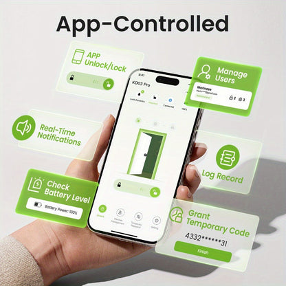 GHome KD03 PRO Smart Door Knob 4-in-1 with USB-C Charging & Gateway Remote – Fingerprint, Keypad & App, Anti-Peep, Tamper Alarm