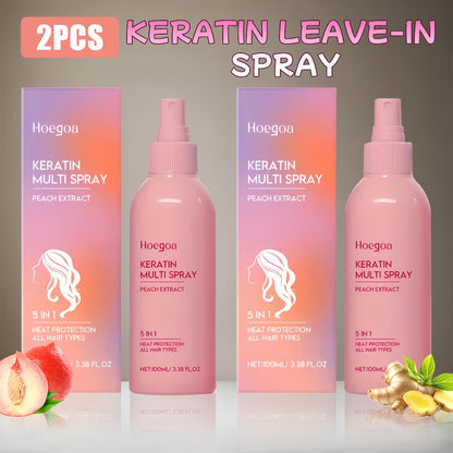 Leave-In Conditioner Spray 2 Pack, Fruity Peach Scent No-Rinse Hair Spray with Heat Protection, Fluffy Styling
