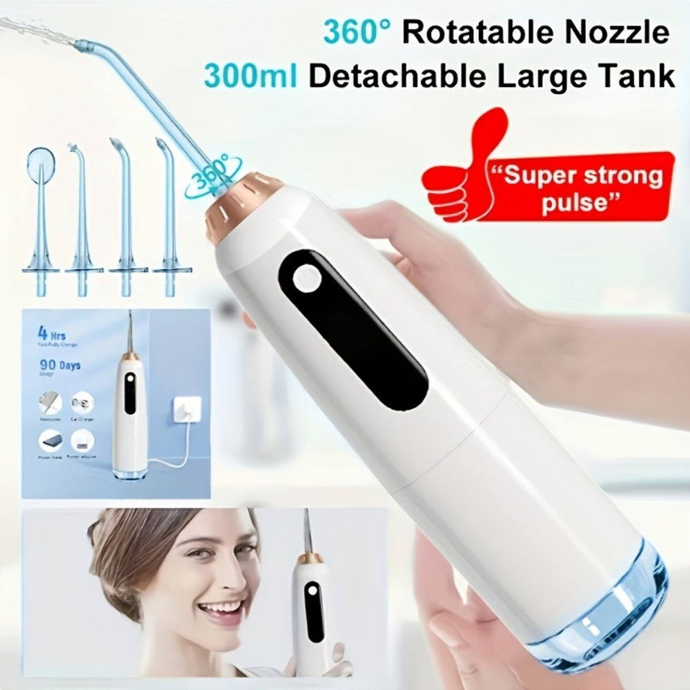 Water Flosser Oral Care Kit, 3-Mode Portable Electric Dental Cleaner, USB Rechargeable, 4-Function Nozzle