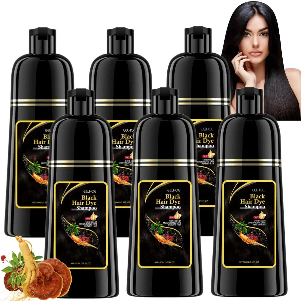 Hair Dye Shampoo 3-in-1 Color Conditioner Cooling Formula 6pcs Set – Black & Brown Gradual Gray Coverage, Unisex Long Hair Color Shampoo