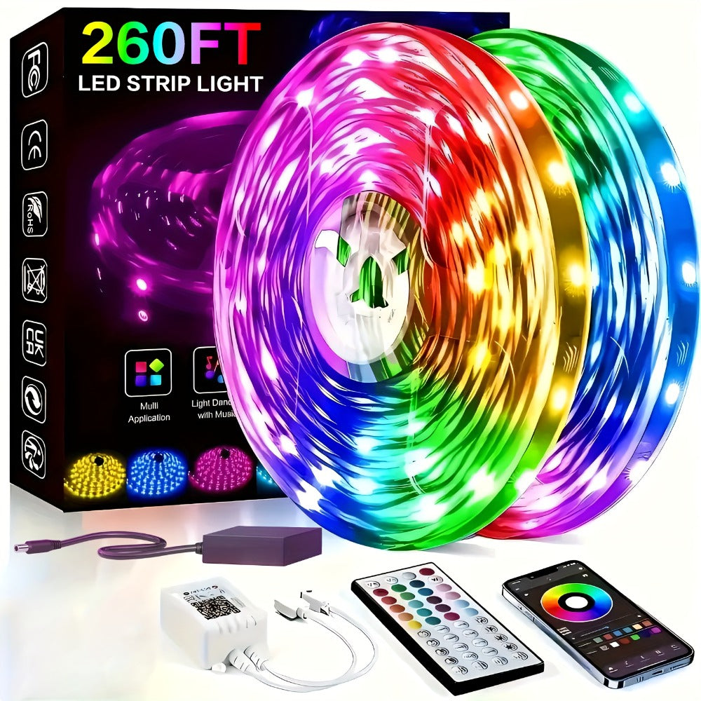 RGB LED Strip Light Kit in 50ft to 260ft Lengths with Color Modes, Dimming and 44-Key Remote