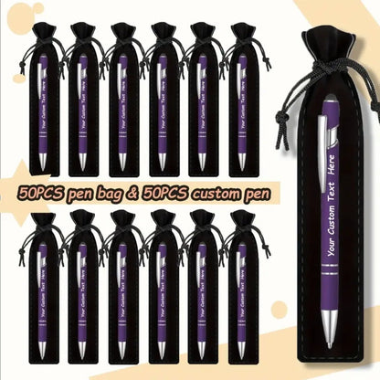 Custom Ballpoint Pens with Pencil Pouch Bulk Set, Personalized Ballpoint Pen Pack for Corporate Gifts