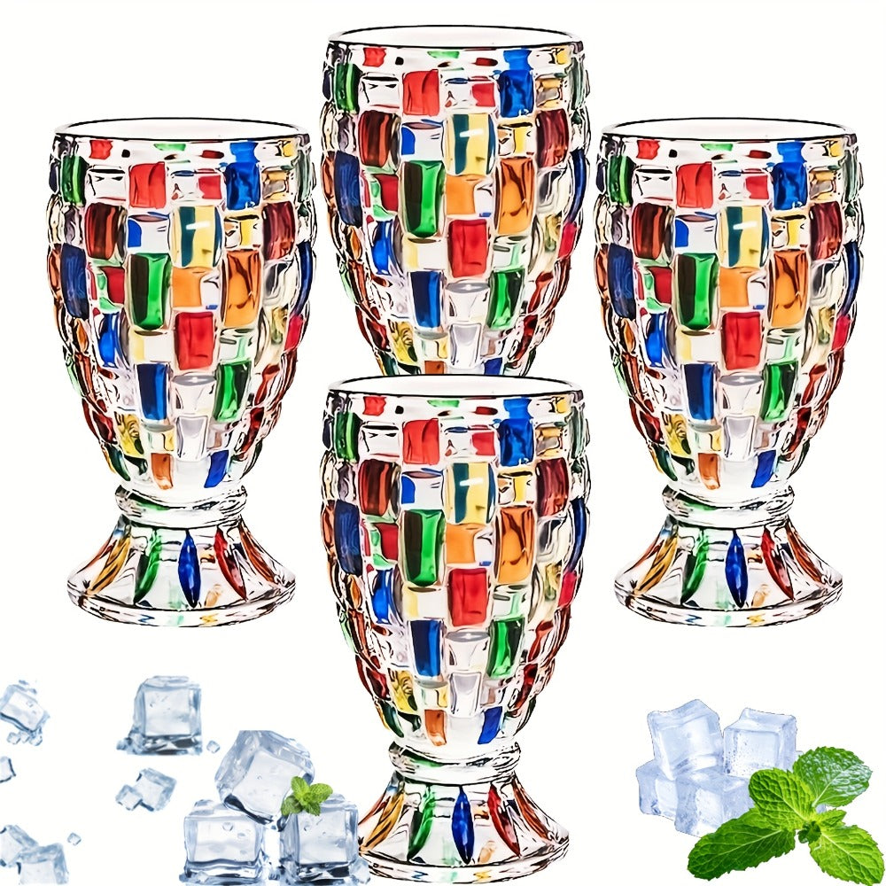 Footed Glass Drinkware Set, Color-Block Pattern Goblets in 4 or 8-Piece Options for Table and Party Service