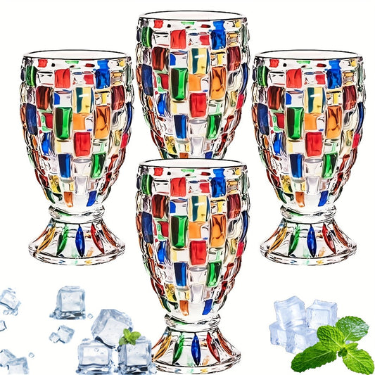Footed Glass Drinkware Set, Color-Block Pattern Goblets in 4 or 8-Piece Options for Table and Party Service