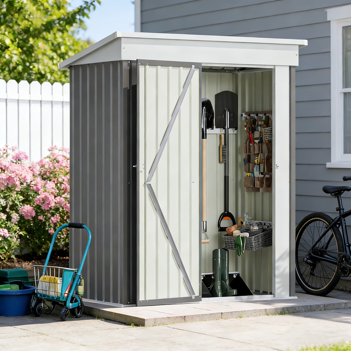 Garden Storage Shed, Metal Lockable Tool Backyard Compact for Garden, Patio and Yard Use, with the Listed Configuration
