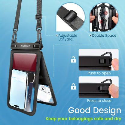 RYNAPC 2-Pack Phone Pouch with Lanyard IPX8 Dry Bag for iPhone 16 15 14 Pro Max 6.7 Inch for Camping, Travel and Outdoor Use