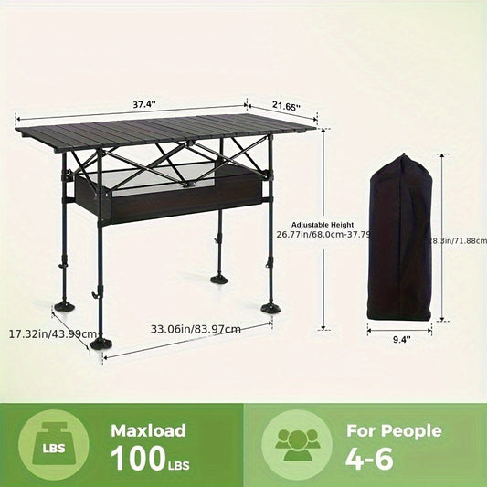 Foldable Roll-Up Camping Picnic Table with Carry Bag | Portable Outdoor Table for Camping Beach Backyard BBQ Parties Patios | Lightweight