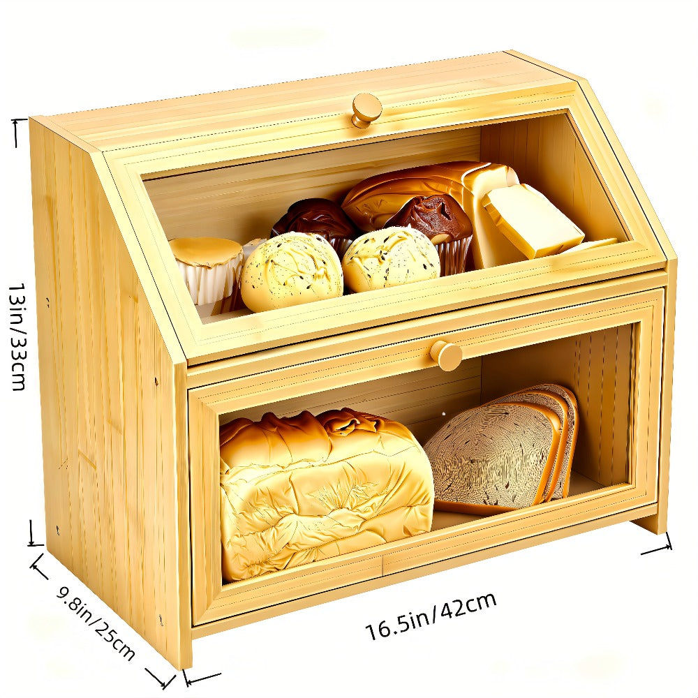 Bread Box for Kitchen Countertop, Large Bread Storage Container with Transparent Window, Multi-Layer Design for Loaves