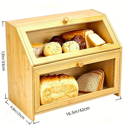 Bread Box for Kitchen Countertop, Large Bread Storage Container with Transparent Window, Multi-Layer Design for Loaves