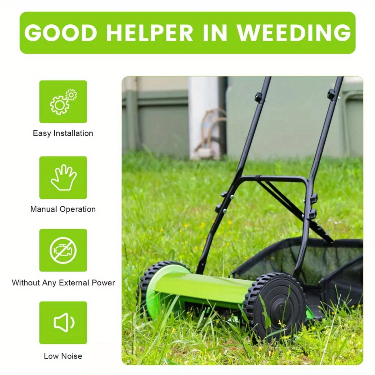 Manual Reel Lawn Mower 5-Blade Push Mower 11.8-Inch Cutting Width Adjustable Height 0.47"-1.77" for Garden, Patio and Yard Use
