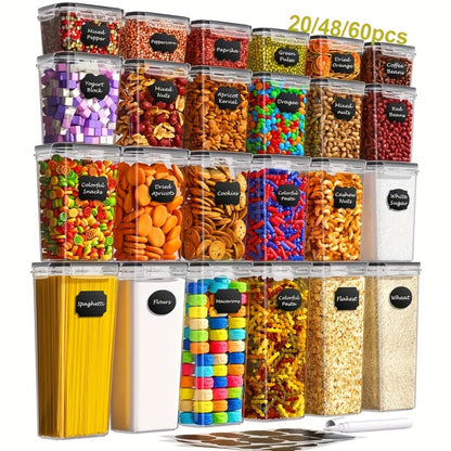 Pantry Jar Food Storage Organizer with Black Flip-Top Lids, Labels and Six Available Set Sizes