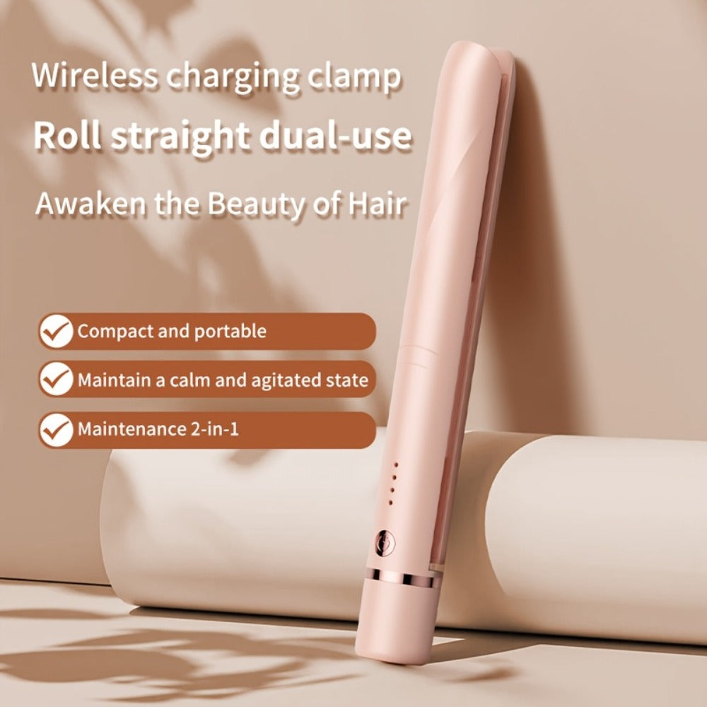 Wireless Hair Straightener and Curling Iron 2-in-1 Ceramic Cordless Hair Styler USB-C for Home, Travel and Salon Hair Styling