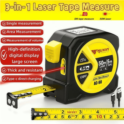 Laser Tape Measure 3-in-1 Digital Distance Meter 50M 165ft High Precision Infrared for Entryways, Bedrooms and Living Spaces