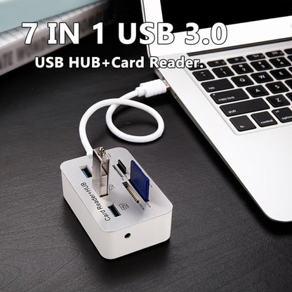 7-in-1 USB C Hub with SD TF MS M2 Memory Card Reader Adapter, 3 & 4 Port USB 3.0 Extender for PC