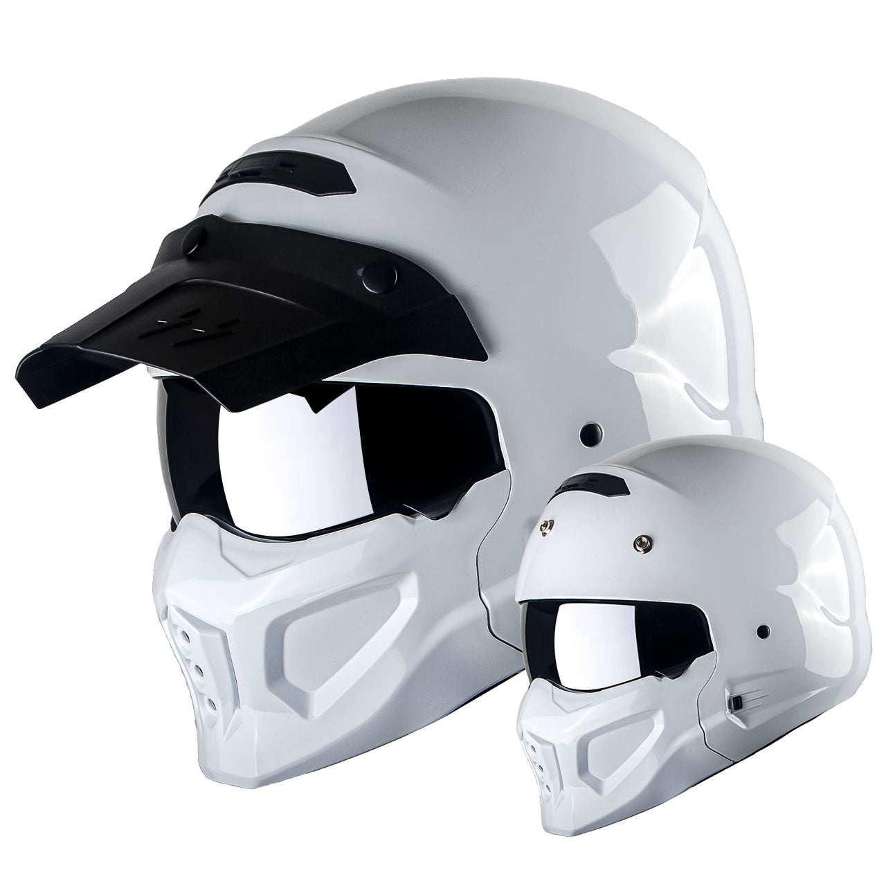 Motorcycle Helmet Convertible Full/Open-Face Shell with Detachable Mask, Smoked Shield, S-XL Sizes and Multiple Styles