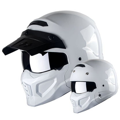 Motorcycle Helmet Convertible Full/Open-Face Shell with Detachable Mask, Smoked Shield, S-XL Sizes and Multiple Styles