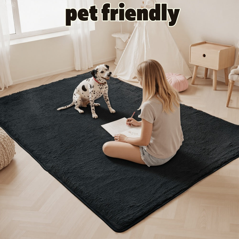 Plush Shaggy Area Rug 1.6 Inch Thick Non-Slip Machine Washable Polyester Carpet – Tie-Dye & Solid Color Fluffy Rectangle Rug for Living
