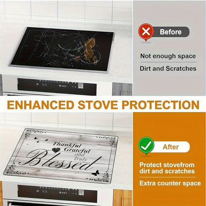 Stove Top Cover Heat Resistant Scratch-Proof 28.5x20.5" – Thankful Grateful Blessed Kitchen Decor Glass Protector Mat for Cooktops