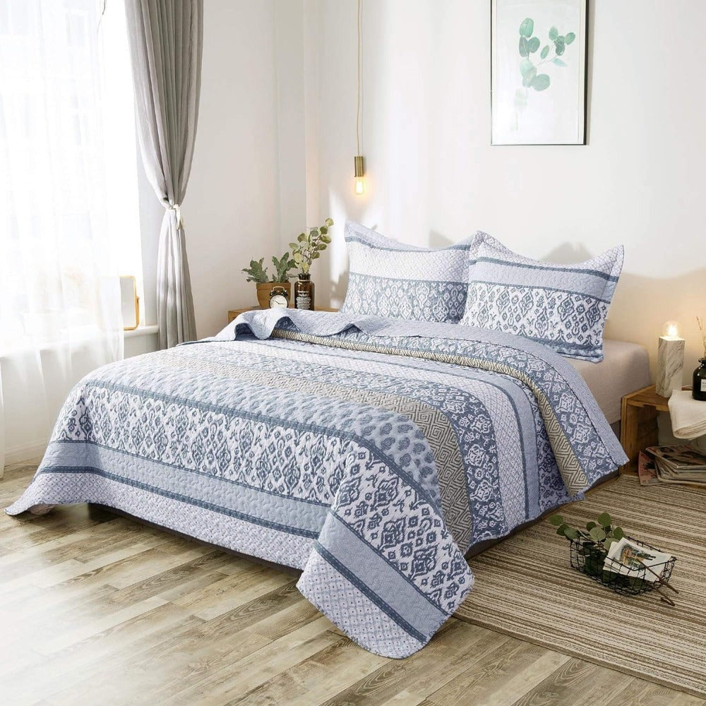 Floral Quilt Set Lightweight Bedspread Coverlet 2 or 3-Piece, All Season Hypoallergenic Breathable Paisley Patchwork Print Quilt for Bedroom
